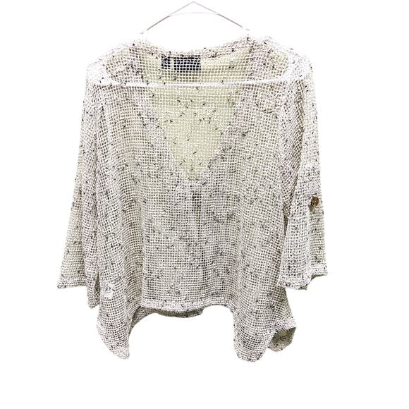 Nina Leonard Oatmeal Button Knit Mesh Cardigan 3/4 Sleeve Sweater Size L - Picture 4 of 6